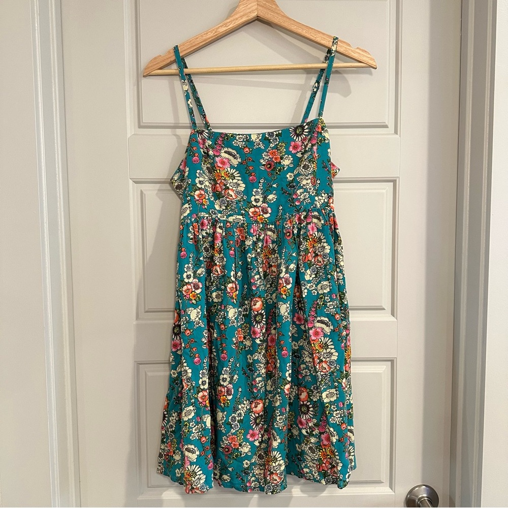 NATURAL LIFE Teal‎ Floral Bailey Mini Dress Size Small - Picture 2 of 7